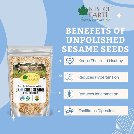 Bliss of Earth Organic Unpolished Sesame Seeds 200gm White For Eating, Raw Til Seeds