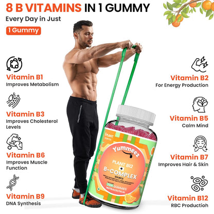 NATURYZ Plant-Based Vitamin B12 + B-Complex Gummies for Vegetarians | Energy, Mood & Metabolism Support | With Spinach, Moringa & Beetroot | No Gelatin, No Added Sugar | 30 Orange Gummies