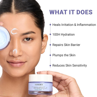 SEREKO Hydra Creme Ceramide Moisturizer Cream for Face â€” Skin Barrier Repair & Long-Lasting Hydration up to 100 hrs | Peptide + Ceramide Gel Formula | Lightweight | All Skin Types | 50 ml