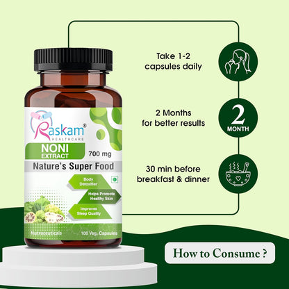 Noni Extract 700mg-100 Veg Capsules | Body Detoxifier| Healthy Skin| Healthy Cholesterol