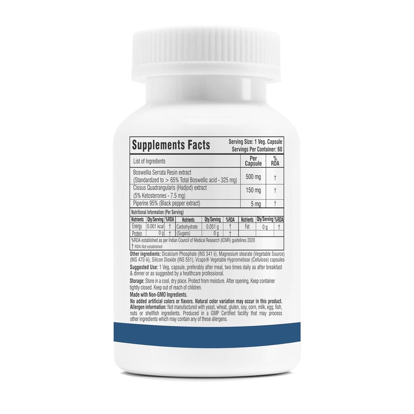 Trexgenics BOSWELOX PLUS Joint & Bone Dual Action with Boswellia Serrata 65% Boswellic acid 500mg + Cissus Quadrangularis (Hadjod) 5% Ketosterones 150 mg(60 Veg. Capsules) (Pack of 1)