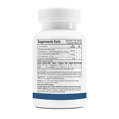 Trexgenics BOSWELOX PLUS Joint & Bone Dual Action with Boswellia Serrata 65% Boswellic acid 500mg + Cissus Quadrangularis (Hadjod) 5% Ketosterones 150 mg(60 Veg. Capsules) (Pack of 1)