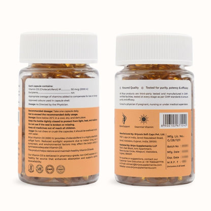 Briyo Vitamin D3 2000 IU - 90 Softgels - For Bone Health, Muscle Function and Immune Support Healthy Bone Function Strong Muscles Boost Immune System for Men/Women