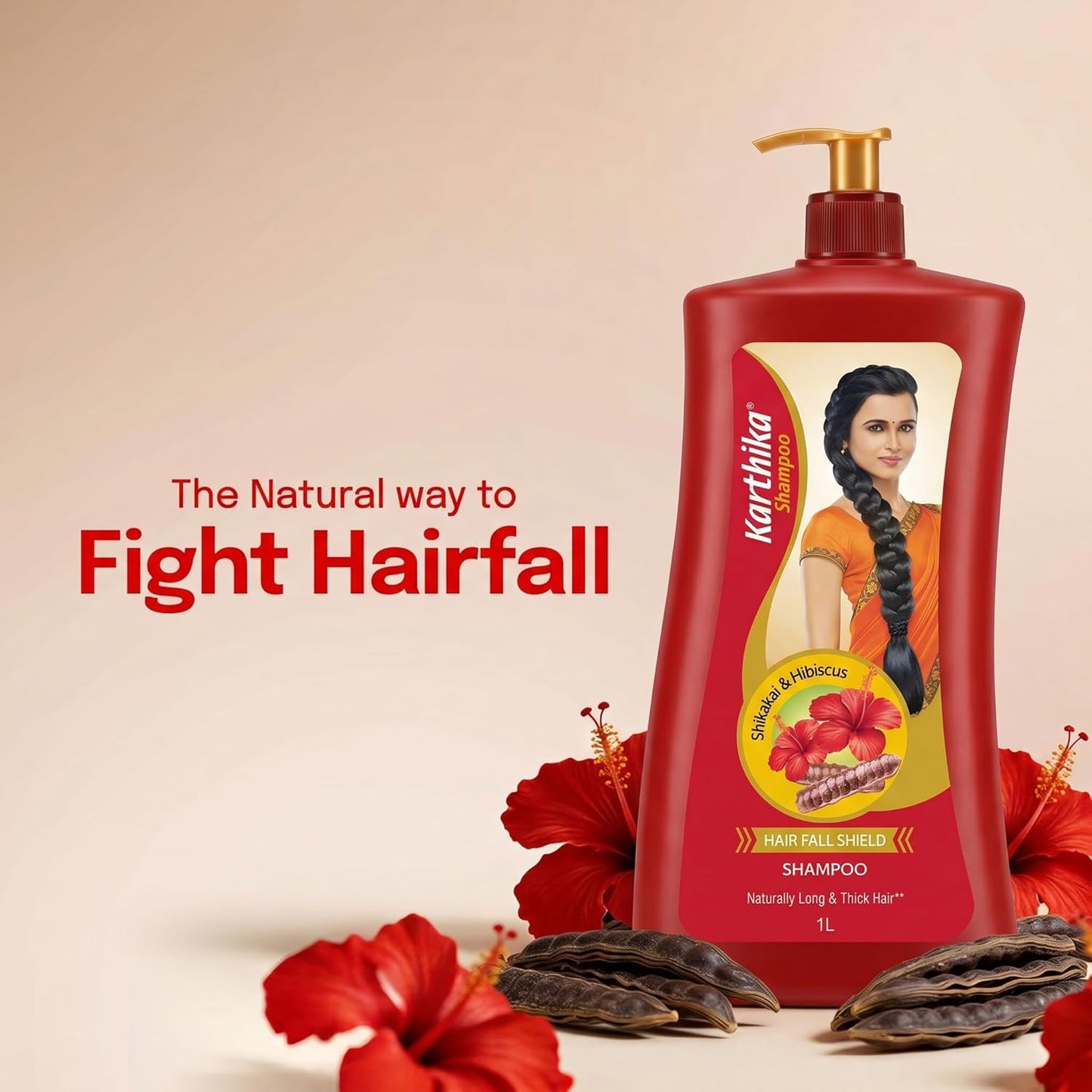 Karthika Hairfall Shield Shampoo with Shikakai & Hibiscus â€“ 1L | Herbal Anti-Hairfall Shampoo for Strong & Healthy Hair | Natural Care for Men & Women