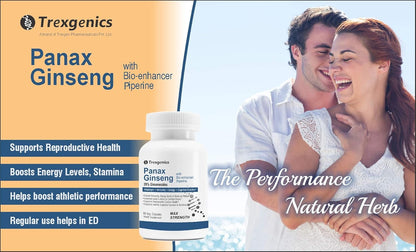 TrexgenicsÂ® PANAX (Red/Korean) GINSENG 20% Ginesenosides 500mg Premium with Bio-enhancer Piperine 5mg Adaptogen, Immunity, Energy, Cognitive Function(60 Veg capsules)