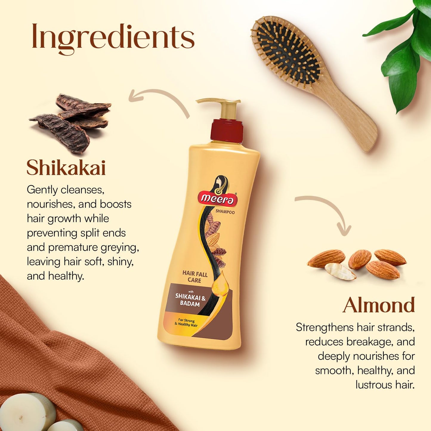 Meera Shampoo Hairfall Care, With Goodness Of Badam and Shikakai, For Men And Women, 340ml, Yellow (MSAM0340HFC02R)