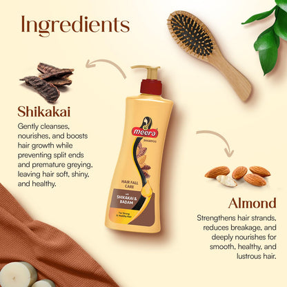 Meera Shampoo Hairfall Care, With Goodness Of Badam and Shikakai, For Men And Women, 340ml, Yellow (MSAM0340HFC02R)