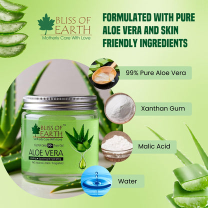Bliss of Earth Aloe Vera Gel Pure Crystal Clear | Best For Face, Body & Hair | Effective Cooling, Soothing & Hydrating | Colour and Fragrance free Alcohol and Paraben Free | 200GM