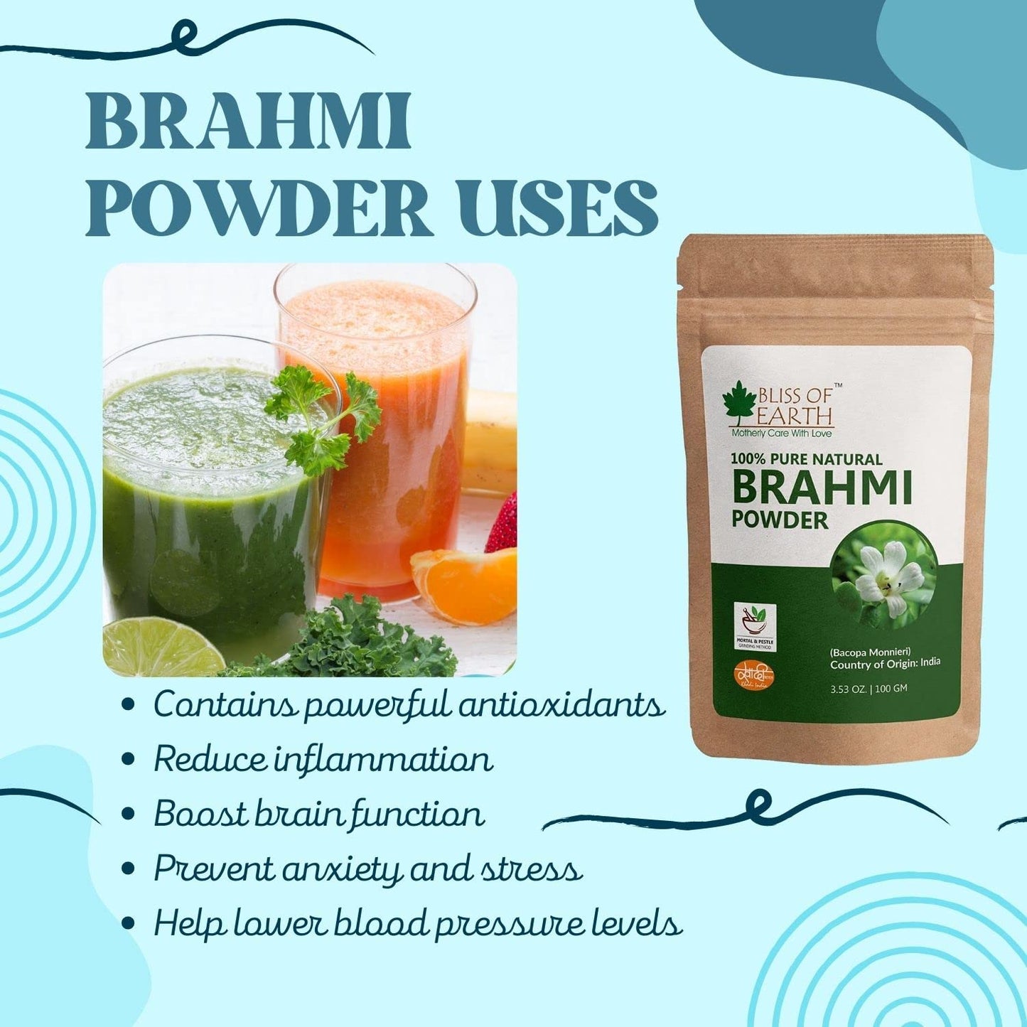 Bliss of Earth 100% Pure & Natural Brahmi Powder, 100GM