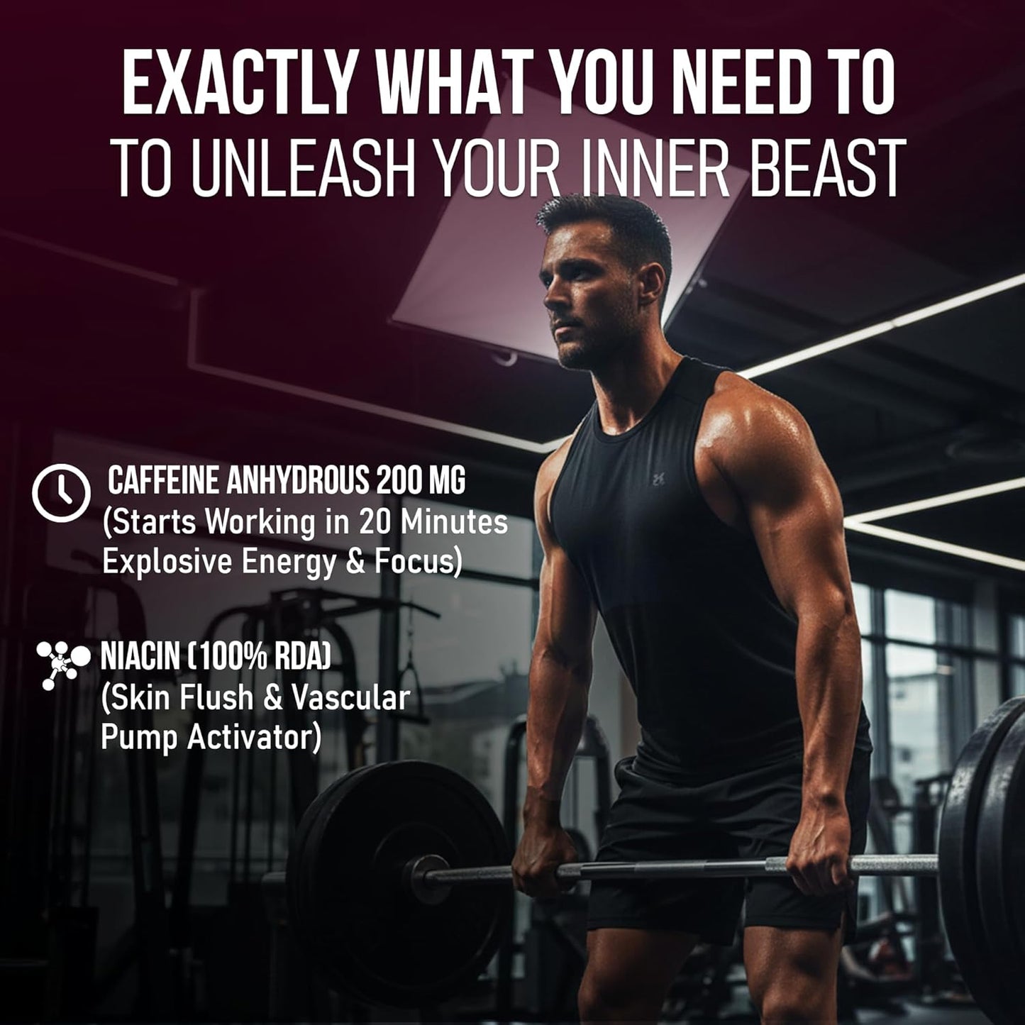 GetHealthyÂ® Unleashed Demonâ„¢ Pre-Workout Capsules | 200mg Caffeine Energy Pills | Pre Workout Supplement for Energy & Focus | Gym Workout Support for Men & Women | 30 Capsules