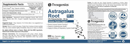 Trexgenics ASTRAGALUS 10% Polysaccharides 500 mg Immunity VEGAN & NON-GMO (60 Veg. Capsules) (Pack of 1)