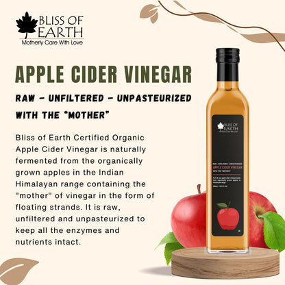 Bliss of Earth Apple Cider Vinegar With Mother, Himalayan Organically Grown Apples, Unfiltered, Raw,500 ml PET Bottle,