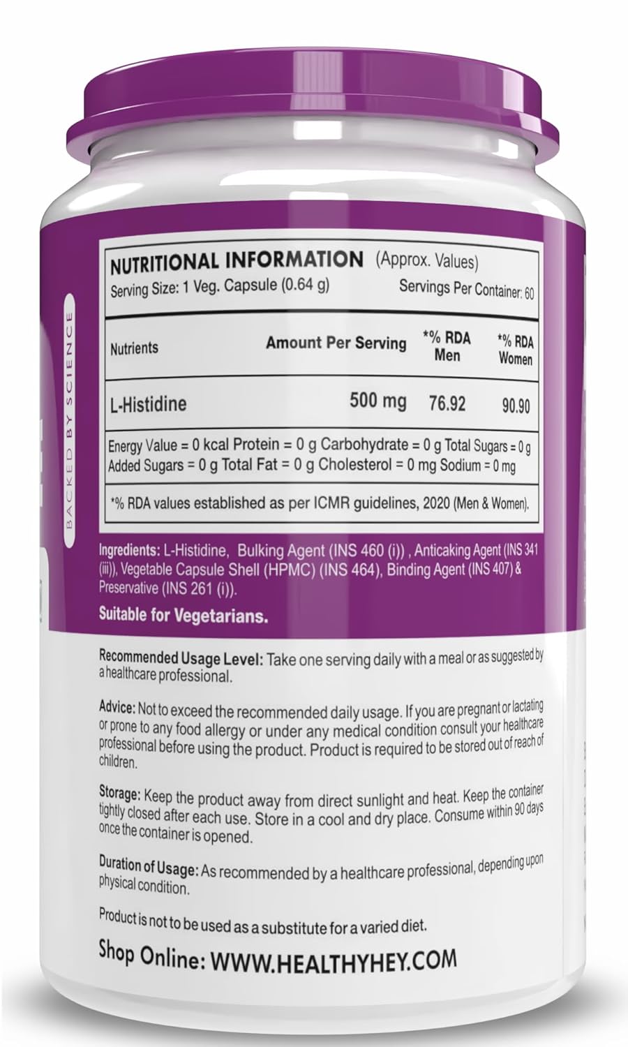 HealthyHey Nutrition L-Histidine 60 Capsules