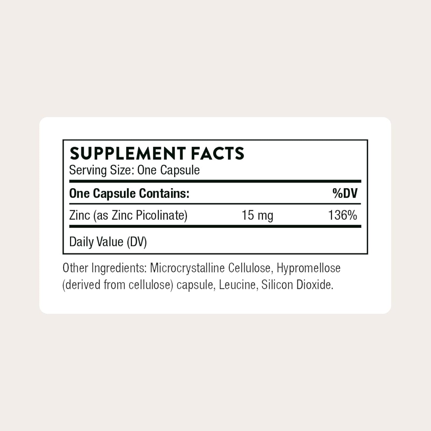 THORNE - Zinc Picolinate 15 mg - Highly Absorbable Zinc Supplement - Supports Immune System, Eye, Skin & Reproductive Health* - Third-Party Certified - Gluten, Dairy & Soy-Free - 60 Capsules