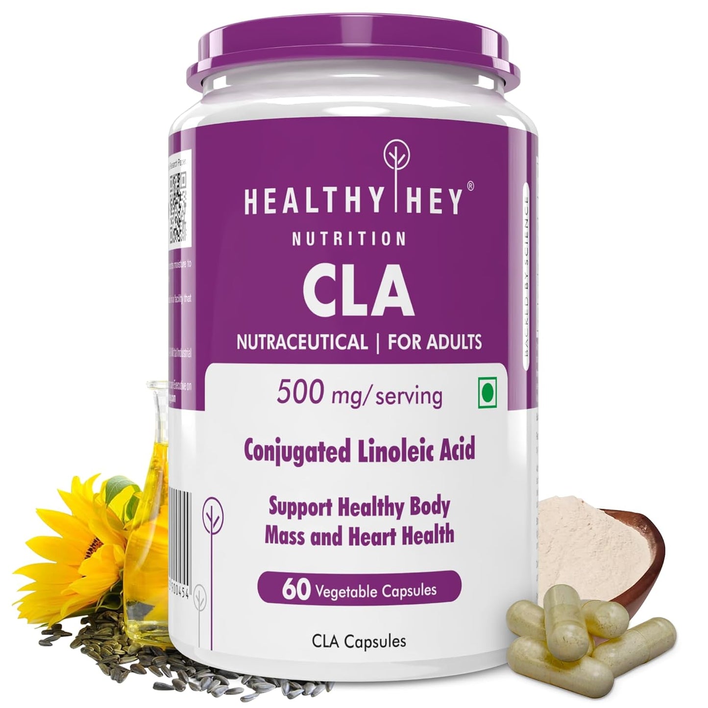 HealthyHey Nutrition CLA 500 - Conjugated Linoleic Acid - Helps Fat Oxidation-(60 Veg. Capsules)
