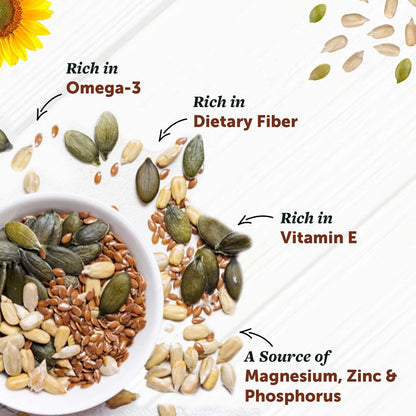 Neuherbs Omega-3 Fiber 4-in-1 raw & Unroasted seeds mix 200g | Diet snacks | Super Seeds Mix For Eating | Healthy Food For Weight Management, Heart,Good Skin