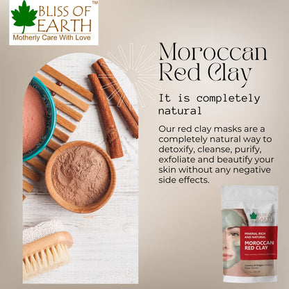 Bliss of Earth Original Moroccan Red Clay Powder | 100GM | Natural Facial Mask & Skin Care Treatment | Anti-Ageing | Heals Dry & Oily Skin | Detoxifying & Rejuvenating |