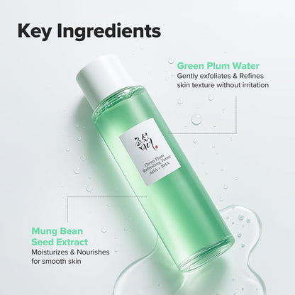 [Beauty of Joseon] Green Plum Refreshing Toner AHA + BHA (150ml) â€“ Korean Face Toner for Gentle Exfoliation, Smooth Texture & Balanced Skin
