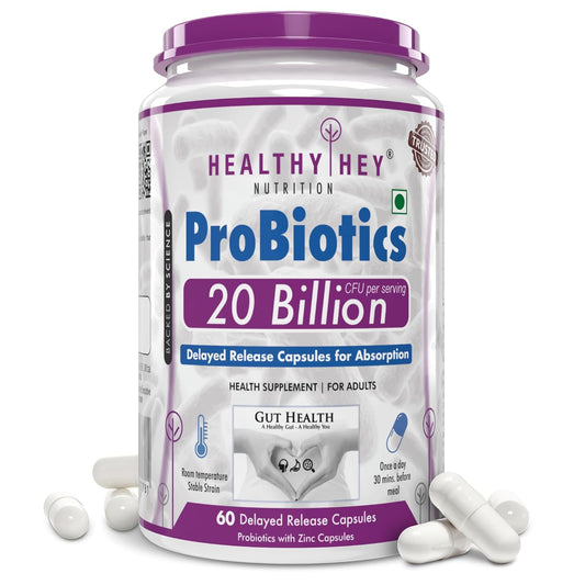 HealthyHey Nutrition Probiotic 20 Billion Cfu Supplement with Delayed - Release Capsules for Temperature Stable, Digestion, and Immune Health - (60 Capsules)