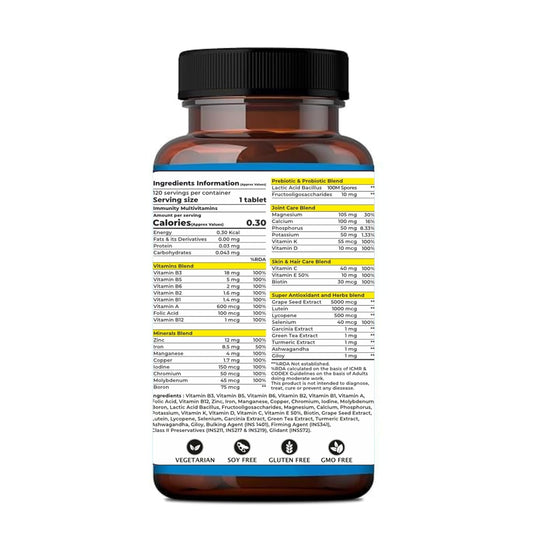 Simply Earth Multivitamin For Men & Women (120 Tablets) With 7 Vital Blends and 36 Nutrients - Probiotics Vitamin C, Zinc & Biotin