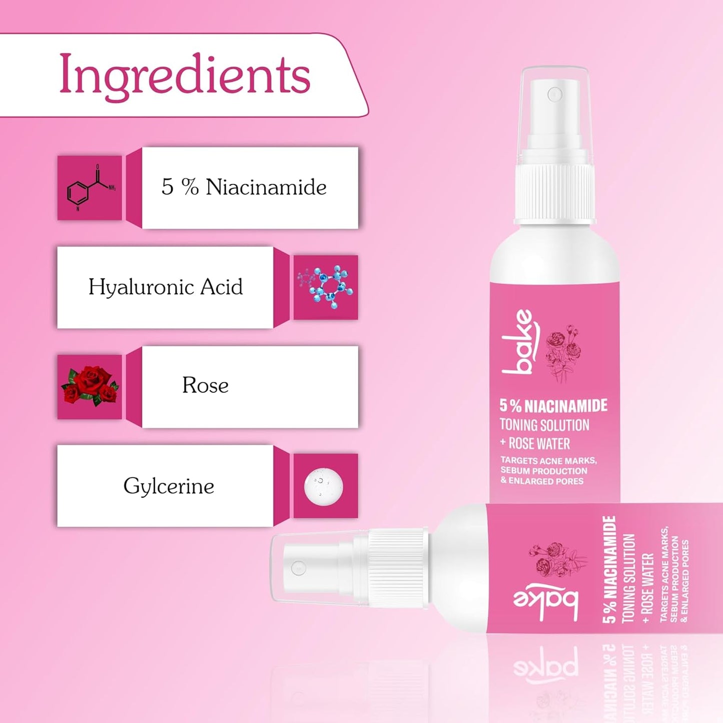 BAKE 5% Niacinamide Toner For Combination & Oily Skin | Targets Acne Marks, Oil Production & Enlarged Pores for Glowing Skin | Alcohol Free Toner for Women & Men | 100ml (Unscented)