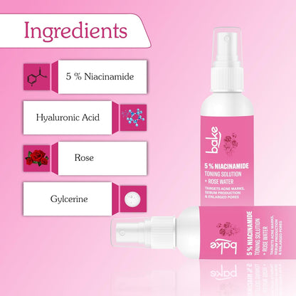 BAKE 5% Niacinamide Toner For Combination & Oily Skin | Targets Acne Marks, Oil Production & Enlarged Pores for Glowing Skin | Alcohol Free Toner for Women & Men | 100ml (Unscented)