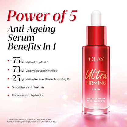 Olay Regenerist Ultra Firming Serum | PHCA, Bakuchiol, Collagen Peptide | Firm and Smooth Skin from Day 1 | Lightweight Texture | Dermatologist Tested | All Skin Types Including Sensitive Skin | 30ml