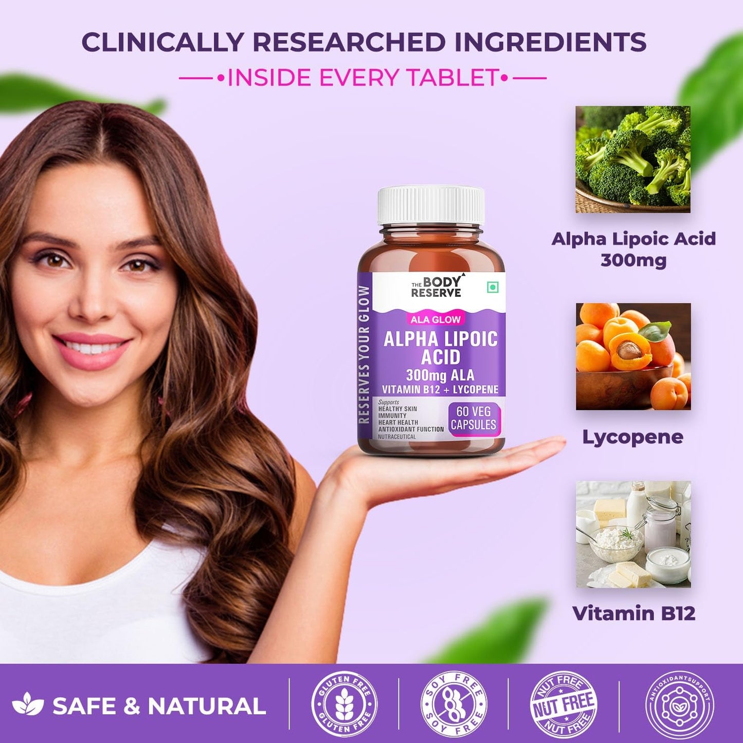 The Body Reserve Alpha Lipoic Acid 300mg with Lycopene & Vitamin B12 | Nerve Health, Energy, Antioxidant & Healthy Blood Sugar Support | Vegan, Non-GMO, 60 Tablets