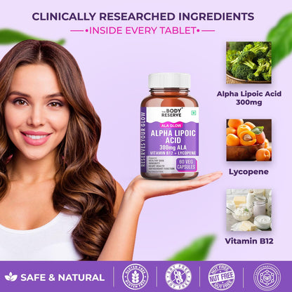 The Body Reserve Alpha Lipoic Acid 300mg with Lycopene & Vitamin B12 | Nerve Health, Energy, Antioxidant & Healthy Blood Sugar Support | Vegan, Non-GMO, 60 Tablets