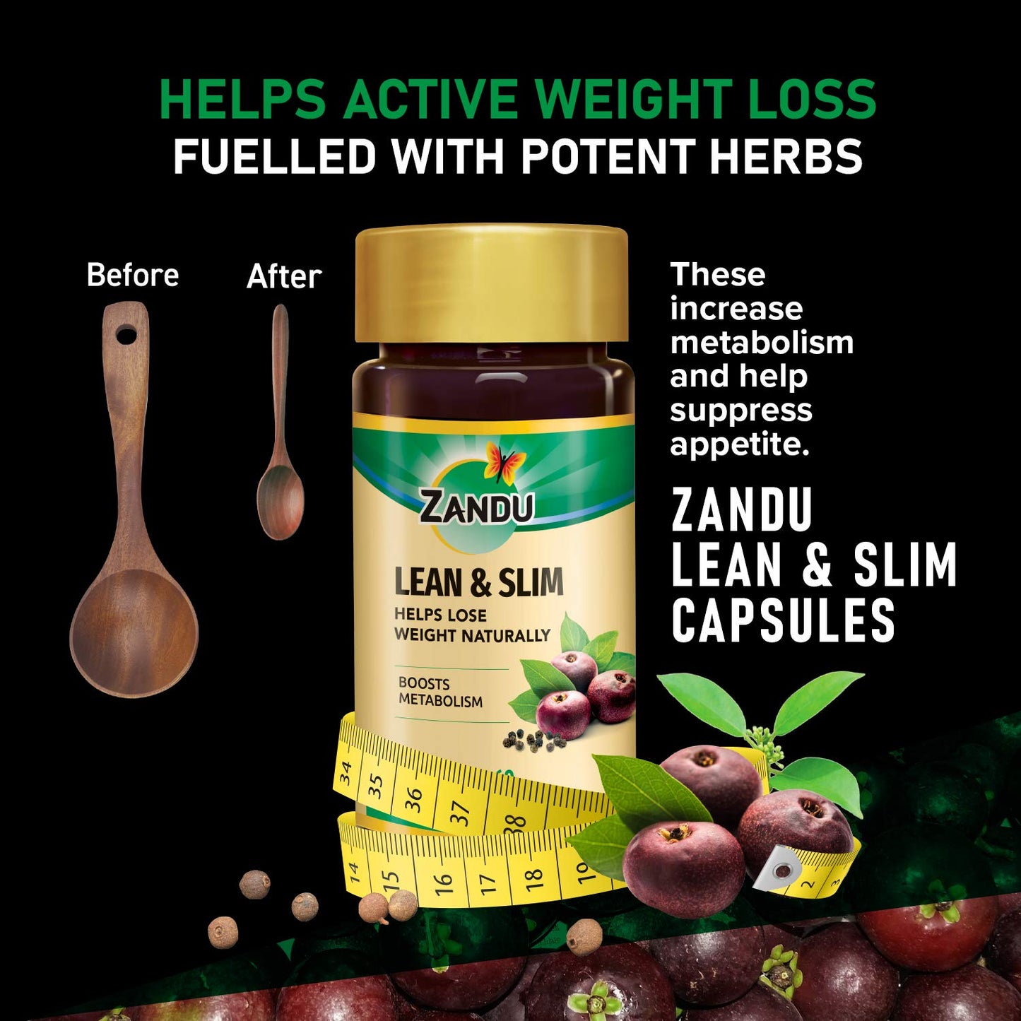 Zandu Lean & Slim | Enriched With The Goodness Of 6 Herbs To Help You In Weight Loss Journey | Acts As A Metabolism Booster & Supports Weight Management, (60 Caps)