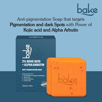 BAKE 2% Kojic Acid Scrub Treatment Soap (1 Pcs) with Alpha Arbutin, Lactic Acid & Niacinamide | For Pigmentation, Dark Spots, Tan Removal, Brightens Underarms | Soap for Women & Men | 100g x 1