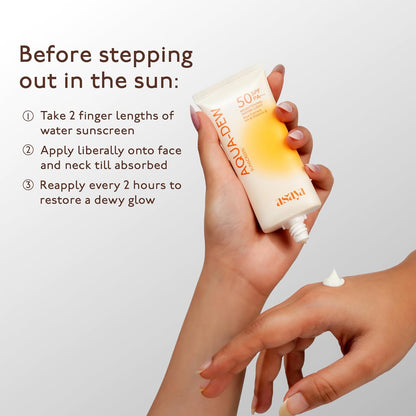 Asaya Aqua Dew Sunscreen SPF 50 PA+++ | Rice Extract | No White Cast | Blue Light Protection | Water & Sweat Resistant | Fragrance-Free | Ultra Light Dewy Sunscreen for Men & Women | 50 ml