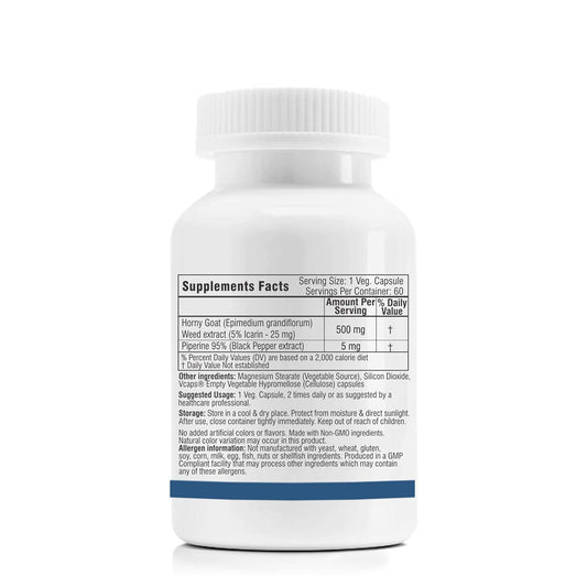 Trexgenics® HORNYGOAT WEED (5% Icarin 25 mg) 500mg with Piperine 5mg for Men & Women (60 Vcaps) (1)