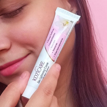 Kozicare Skin Lightening Non-Sticky Cream Lotion | Enriched with 3% Kojic Acid, 1% Alpha Arbutin, 1% Glutathione, 2% Niacinamide, 2% Vitamin C | Best for Melasma, Pigmentation, Dark/Age Spots, Uneven Skin Shade - 15gm (New Formula)