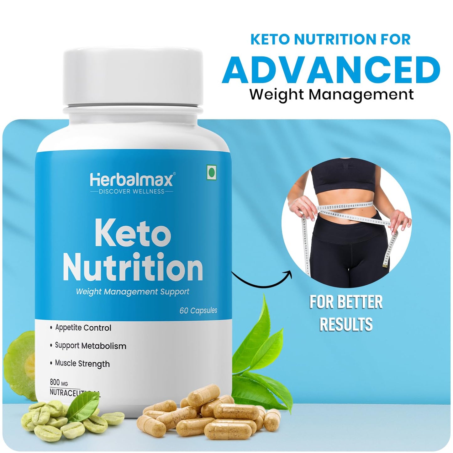 Herbal Max Keto Nutrition Weight Management | Supports Effective Weight Loss, Fat Burning, Belly Fat Reduction, Ketosis & Energy Boost â€“ 60 Veg Capsules | For Men & Women