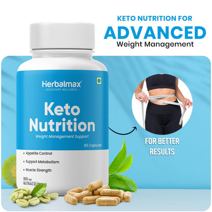 Herbal Max Keto Nutrition Weight Management | Supports Effective Weight Loss, Fat Burning, Belly Fat Reduction, Ketosis & Energy Boost â€“ 60 Veg Capsules | For Men & Women