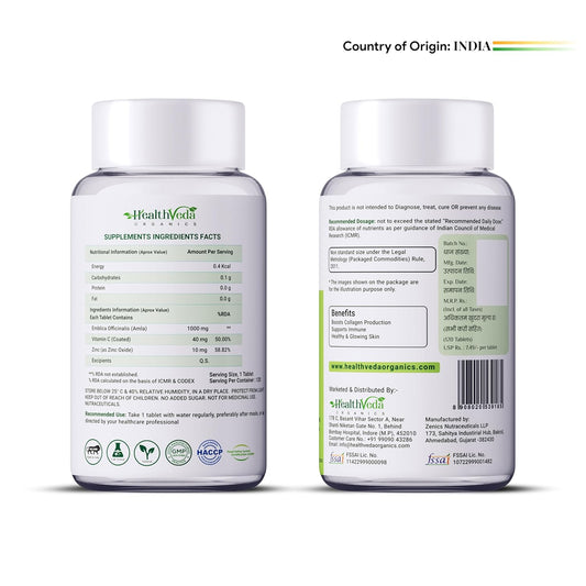 HEALTH VEDA ORGANICS PRIVATE LIMITED Natural Vitamin C 1000 mg I 120 Veg Tablets I Boosts Immunity, Antioxidant & Skin Care | For both Men & Women