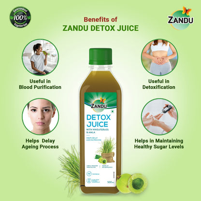 ZANDU Detox Juice 500ml | Rich in Vitamin C, Helps with Body Detox and Blood Purification | 100% Ayurvedic and Natural