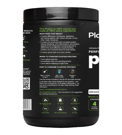 Plantigo Plant Protein Powder 500g - Unsweetened, Unflavoured, No added Sugar & Sweetener | Plant Based Pea Protein Powder |25g Protein, BCAA, Fiber - Men & Women Muscle Growth, Cooking, Baking