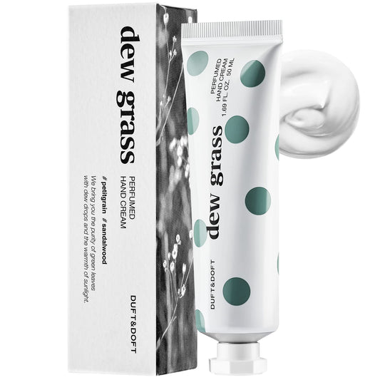 DUFT & DOFT Hand Cream for Dry Cracked Hands â€“Iris, Tuberose, and Sandalwood Scented Lotion - Moisturize Dry Skin and Repair Damaged Skin â€“ Dew Grass Perfumed Hand Cream