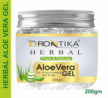 DRONTIKA Natural 100% Ayurvedic Aloe vera Gel (Transparent), Skin/Hair Gel With Vitamin E & Natural Emollients (Paraben Free), 200g