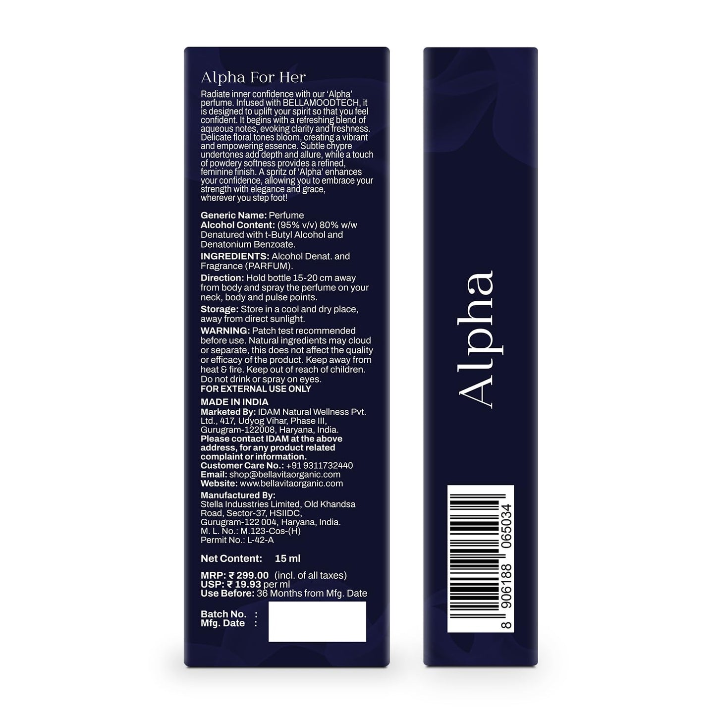 BELLAVITA Mood Collection ALPHA EDP for Her | Long-Lasting Luxury Perfume | Elegant & Feminine Perfume for Women, 15ml