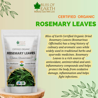 Bliss of Earth Dried Rosemary Leaves Certified Organic Rosmarinus Officinalis Great for Tea, Cooking, Hair & Memory 50GM