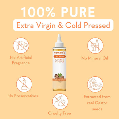 WishCare Cold Pressed Castor Oil | For Hair, Skin, Nails, Eye Lash | Virgin Grade | 100% Natural | 200ml