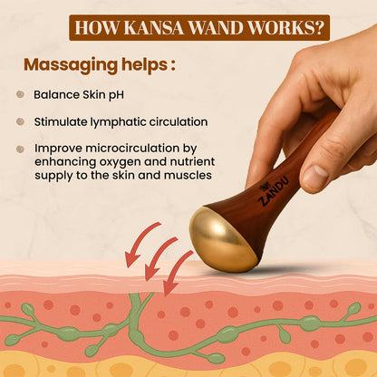 Zandu Ayurvedic Dual Sided Kansa Wand Massager | 100% Bronze & Teakwood handleâ€“ Portable Face, Neck, Body & Foot Massager | Promotes Relaxation & Improves Blood Circulation | Face Yoga Wellness Tool