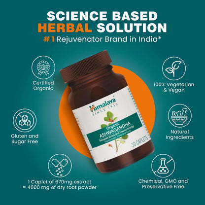 Himalaya Organic Ashwagandha 670Mg |Helps Release Stress | Rejuvenates Mind And Body | General Wellness | Tablet, Pack Of 60