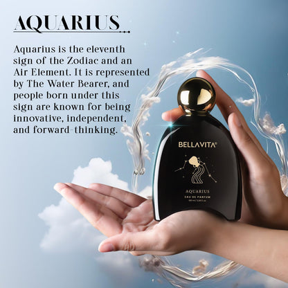 BELLAVITA Zodiac Collection Aquarius EDP Unisex | Bergamot, Tonka and Musk | Premium Long Lasting Fragrance Perfume for Men and Women, 100ml