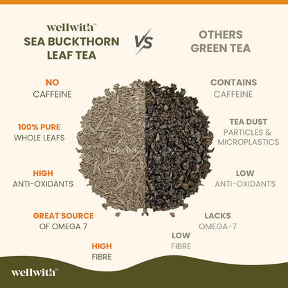 Wellwith by Ayuzera Sea Buckthorn Raw Leaves Tea, Good For Skin and Immunity, For a Healthy Lifestyle - Himalayan Herbal Tea - Pure & Natural (100g)