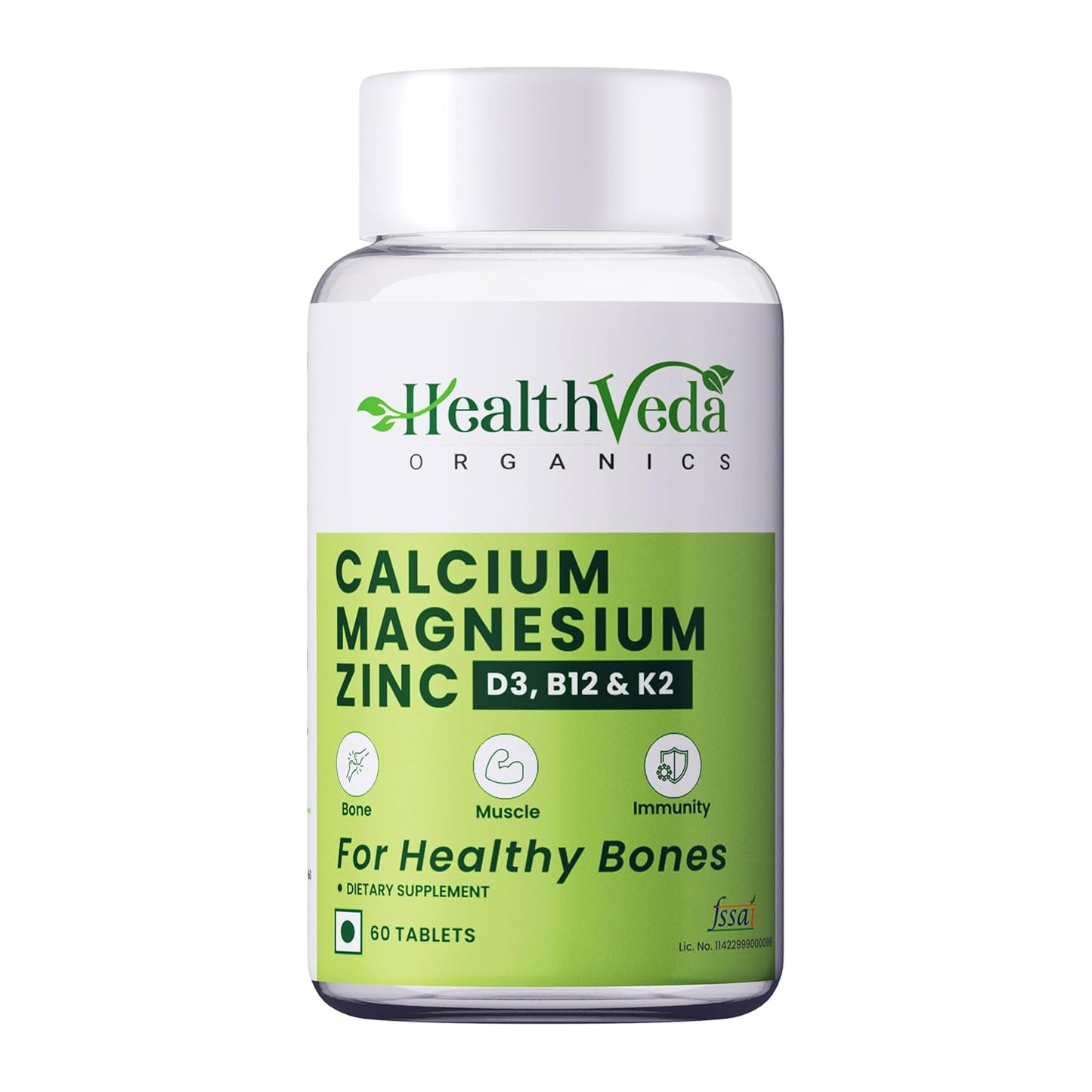 HEALTH VEDA ORGANICS PRIVATE LIMITED Calcium, Magnesium, Zinc with Vitamin D3 & B12, 1000mg I 60 Veg Tablets | Support Strong Bones, Joints & Muscles | For Both Men & Women