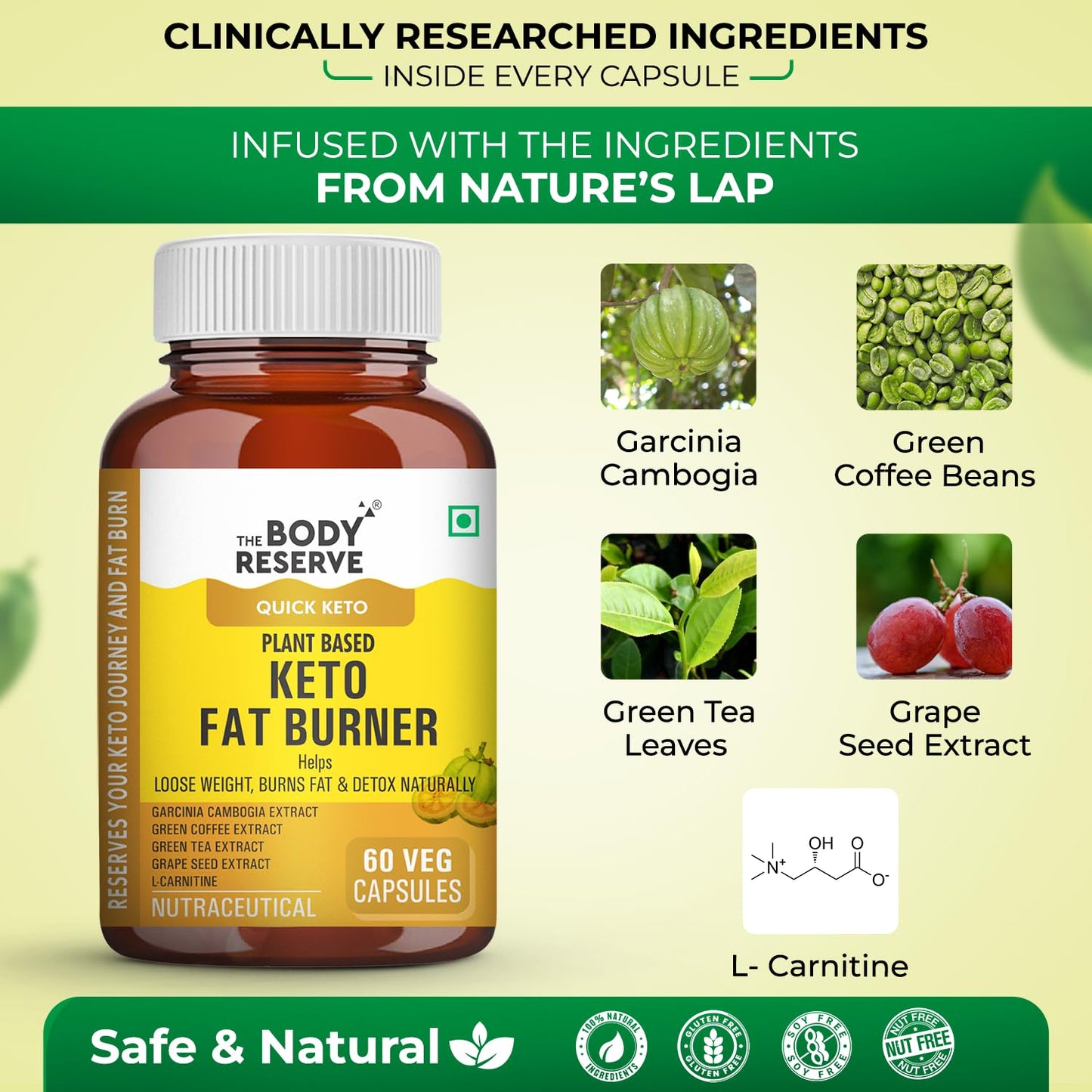 The Body Reserve Keto Fat Burner Capsules | Weight Loss Supplement with 1000mg Garcinia Cambogia, Green Coffee & Green Tea Extract | Daily Weight Loss Burner for Men & Women | Metabolism Support | 60 Veg Capsules